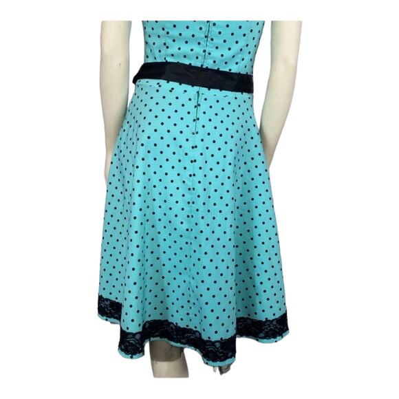 Ruby Rox Pin Up Strapless Green & Black Polka Sash Dress size 6 - Picture 9 of 12